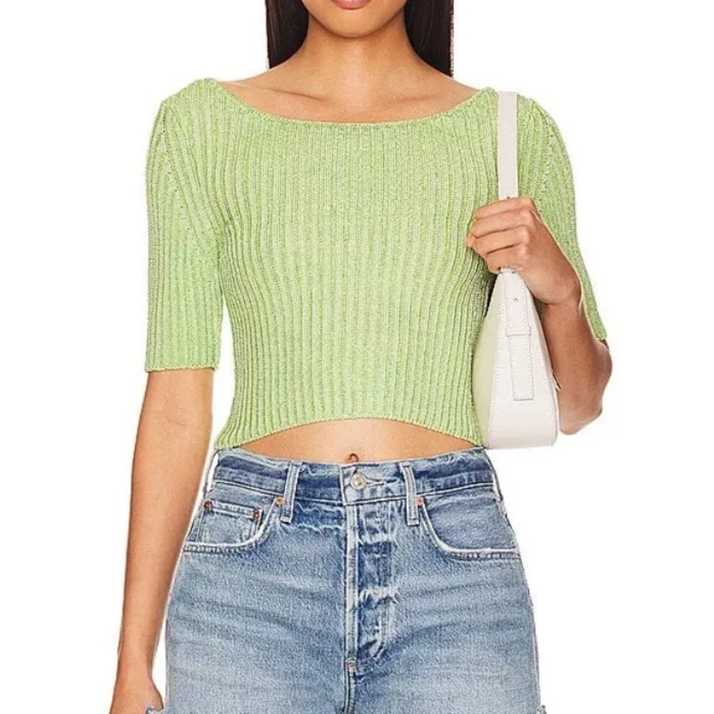 Free People San Lucas Pullover Ribbed Crop Top Sunny Lime Color Size Small